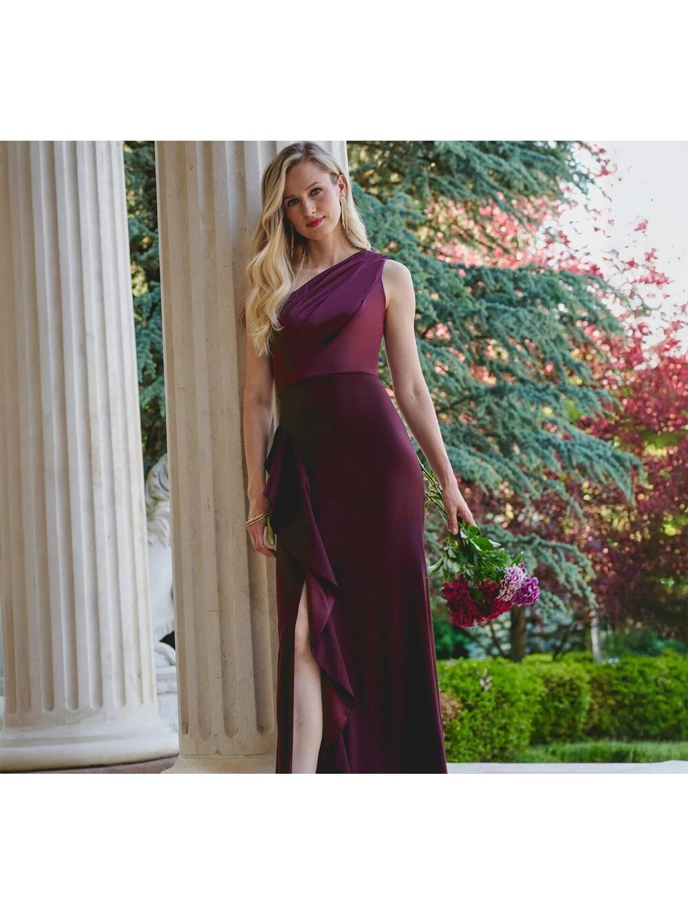 Adrianna Papell sz 18 One-Shoulder Long Satin Crepe Mermaid Gown Bordeaux Glow